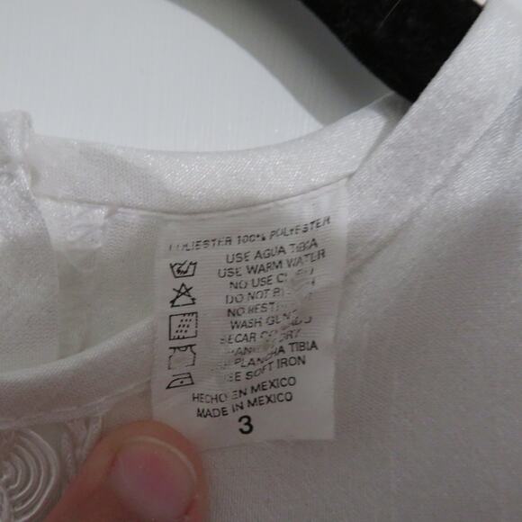 Kids Sz 3 White Baptism Christening Dress Embroidered Bows Flowers Puffy Sleeves - Picture 7 of 7